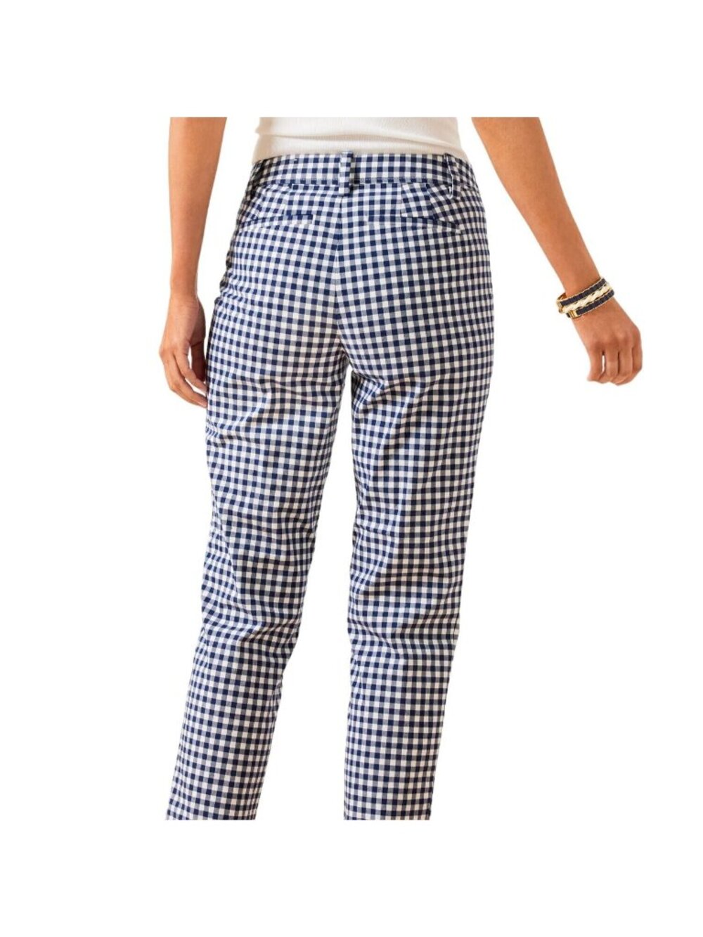 Talbots Perfect Crops Pants Womens 16P Sunrise Gingham Navy Blue White Cropped - Picture 2 of 10